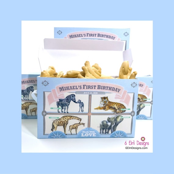 Baby Blue Custom Animal Cracker Boxes, Animal Cookie Boxes, Pastel Blue and Peach Il_570xn