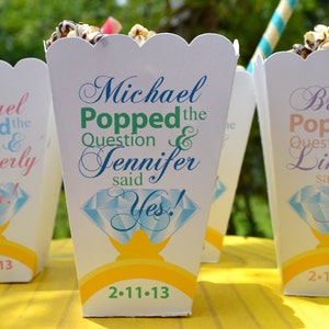 Popped the Question Popcorn Box Favors, Engagement Party Personalized Favors, Diamond Ring Favor, He Popped the Question image 3