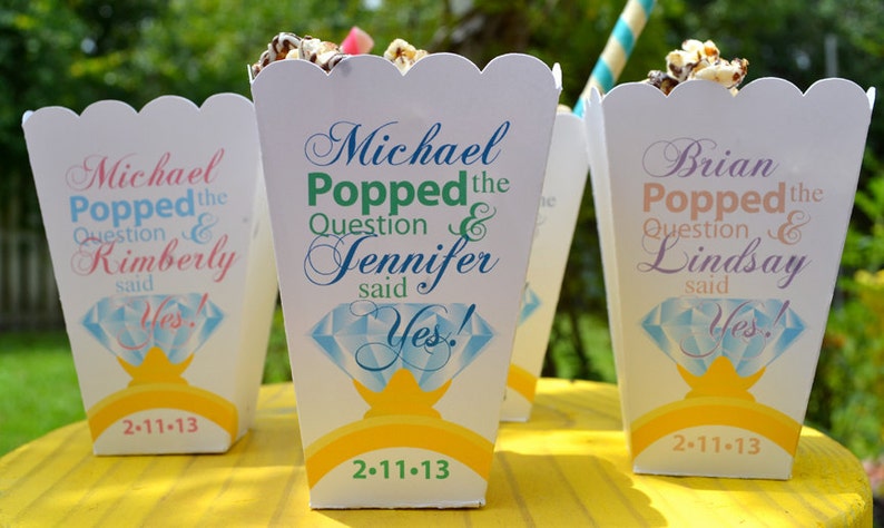 Popped the Question Popcorn Box Favors, Engagement Party Personalized Favors, Diamond Ring Favor, He Popped the Question image 3