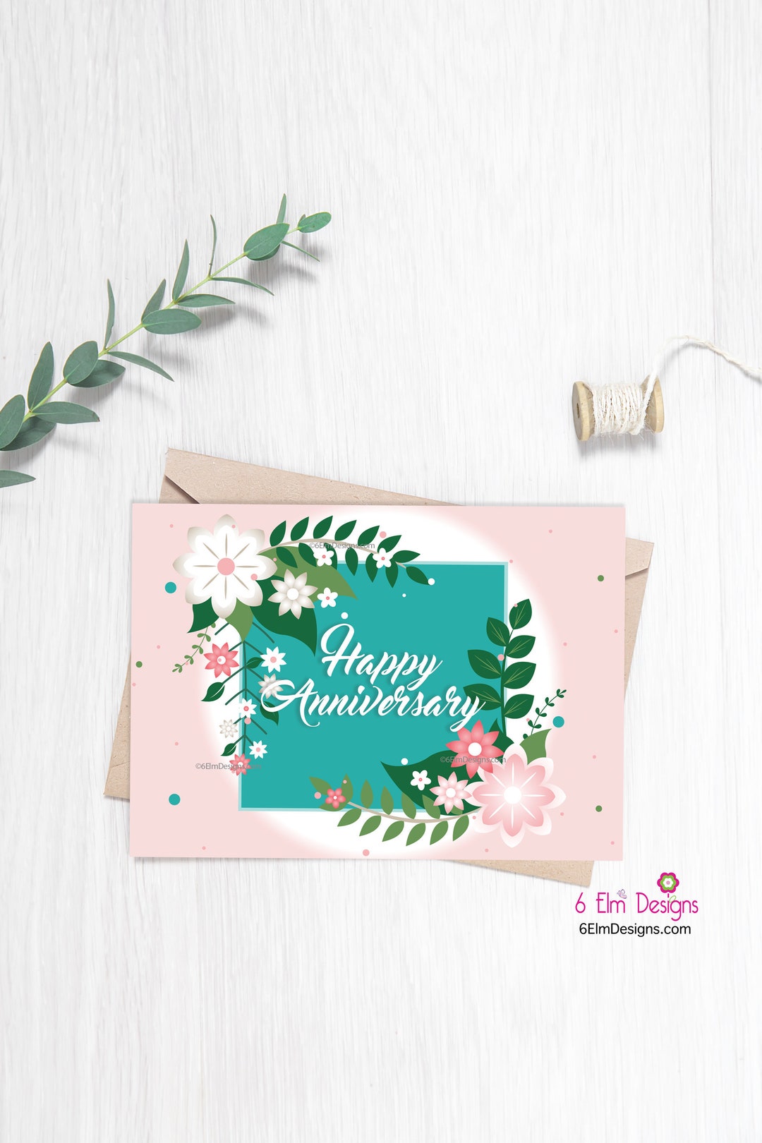 Instant Happy Anniversary Greeting Card Floral, Downloadable