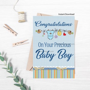Printable Baby Boy Greeting Card Congratulations New Baby - Etsy