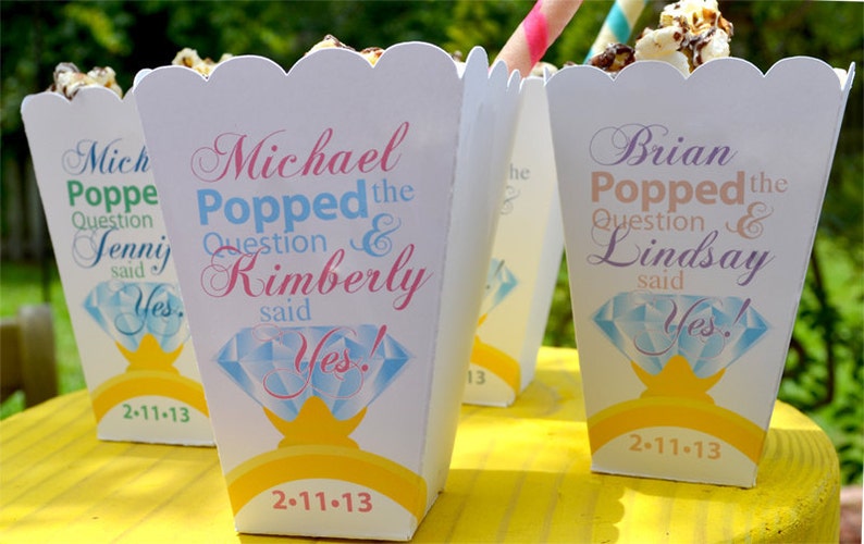 Popped the Question Popcorn Box Favors, Engagement Party Personalized Favors, Diamond Ring Favor, He Popped the Question image 4