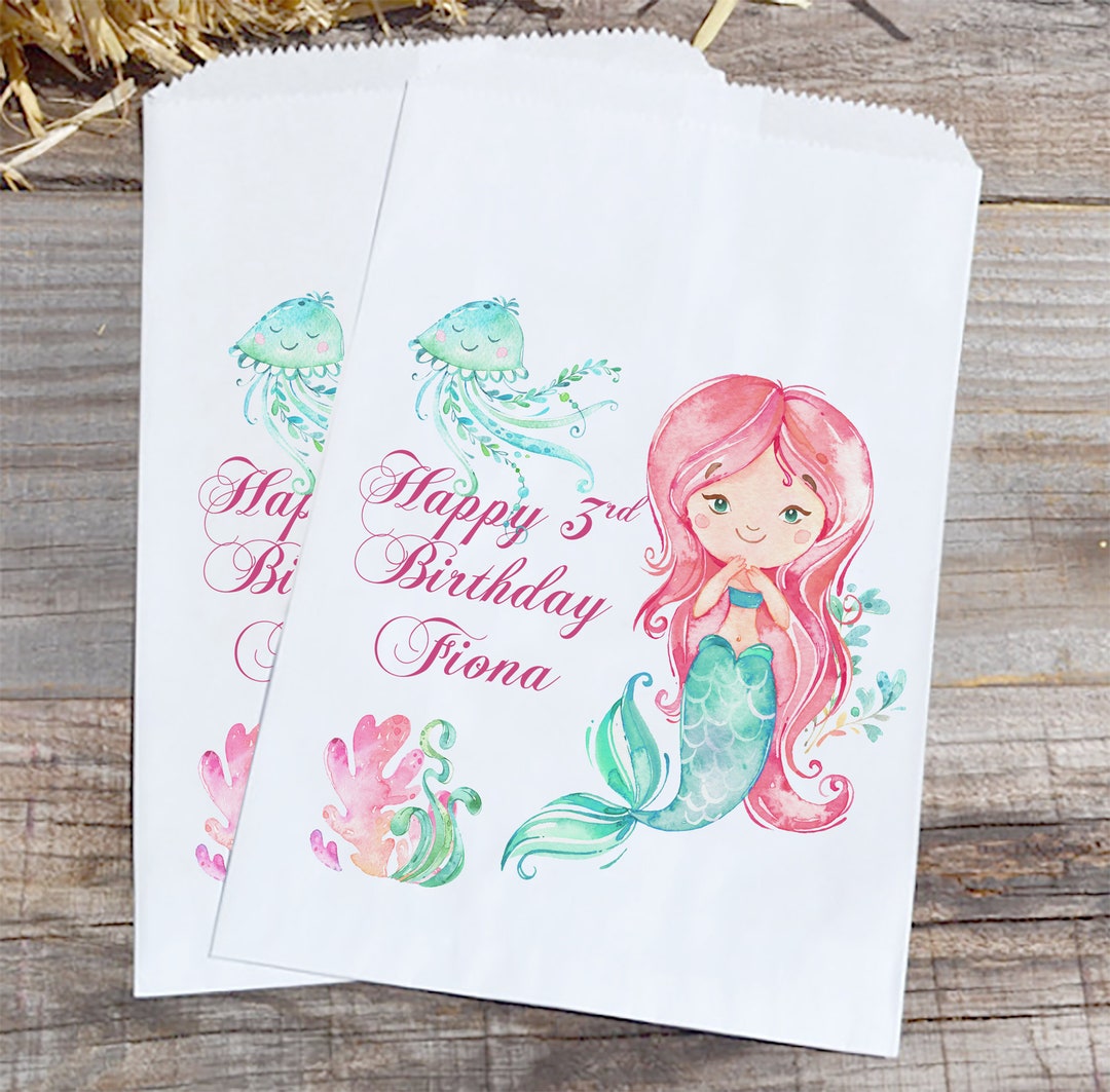 Mermaid Birthday Theme Favor Bags Red Hair Under the Sea - Etsy