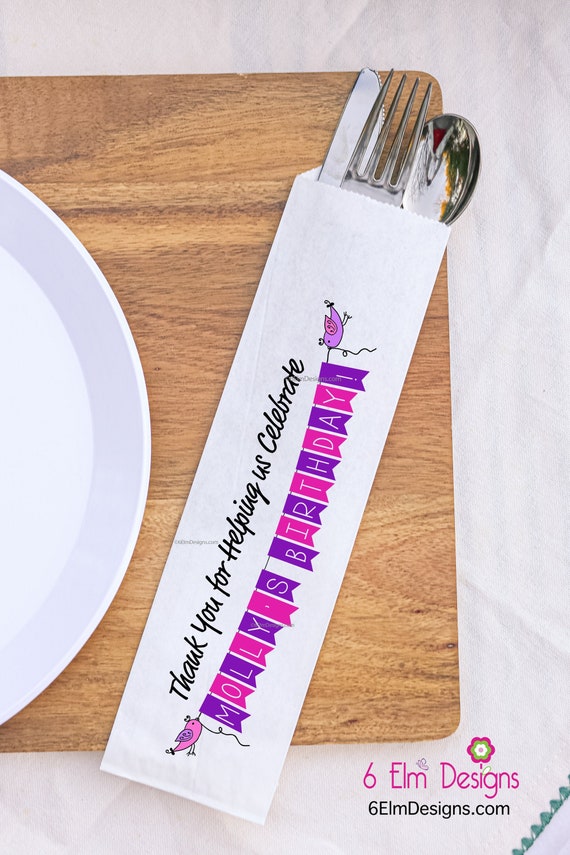 Birthday Banner Silverware Bags, Happy Birthday Utensil Bags