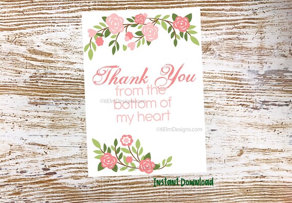 Printable Thank You From The Bottom Of My Heart Instant Etsy