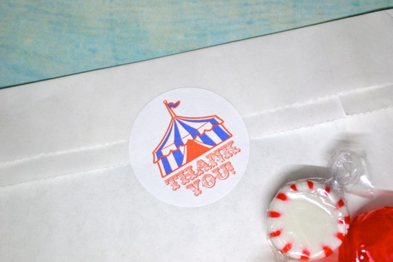Circus Tent Stickers | Carnival Tent Stickers | Thank You Stickers | Thank You Bag Seals | Treat Bag Stickers | Circus Theme | Red Tent Il_570xn