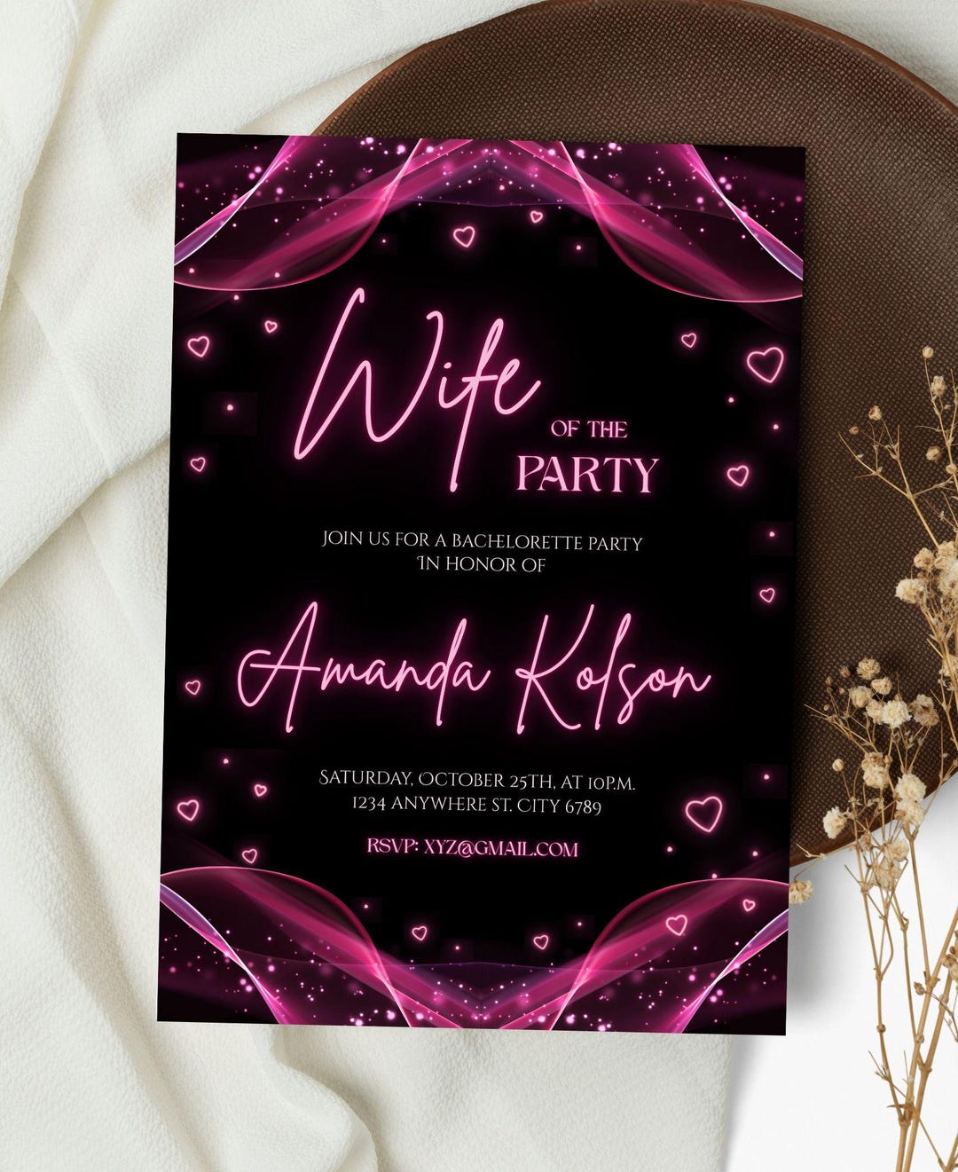 Girls Night Out Invitation Neon Pink, Editable Bachelorette Party Evite ...