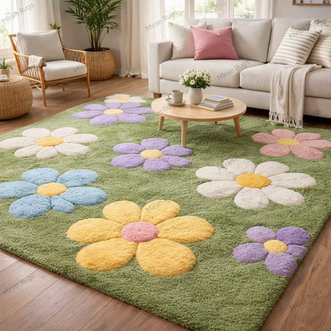 Tuft Rug Background Hand-tufted Wool Rug: Blossom Meadow Floral Design - Etsy