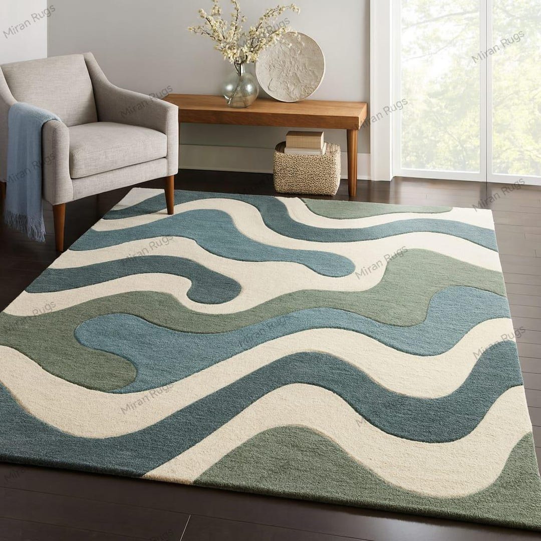 Hand-tufted Modern Waves Pattern Area Rug for Contemporary Living Room ...