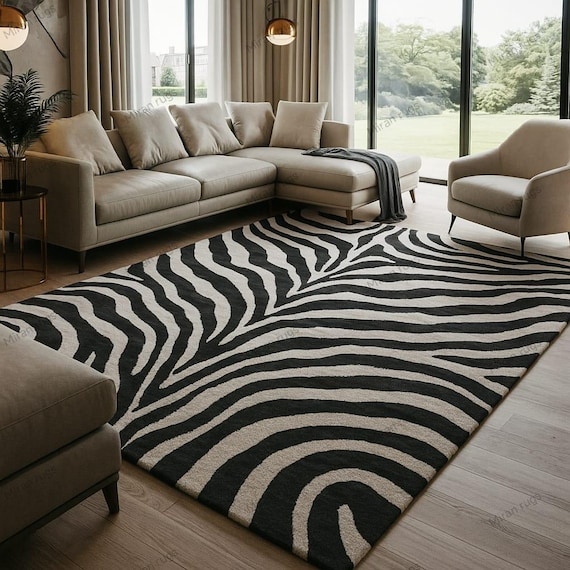 Hand-Tufted Wool Zebra Rug: Modern Luxury, Customizable