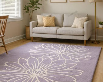 Hand-Tufted  Elegant  Floral Rug in Soft Lavender Tone, 8x10 Feet