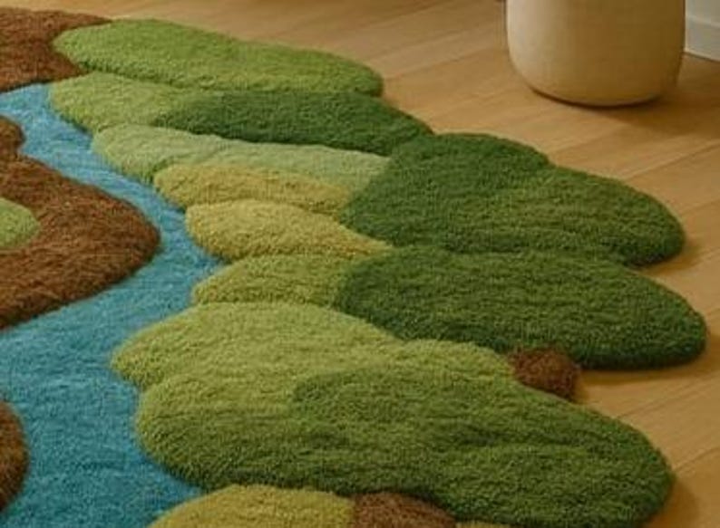 River Rug Custom Hand Tufted Wool Rug: Forest River Design, High-low Pile - Etsy