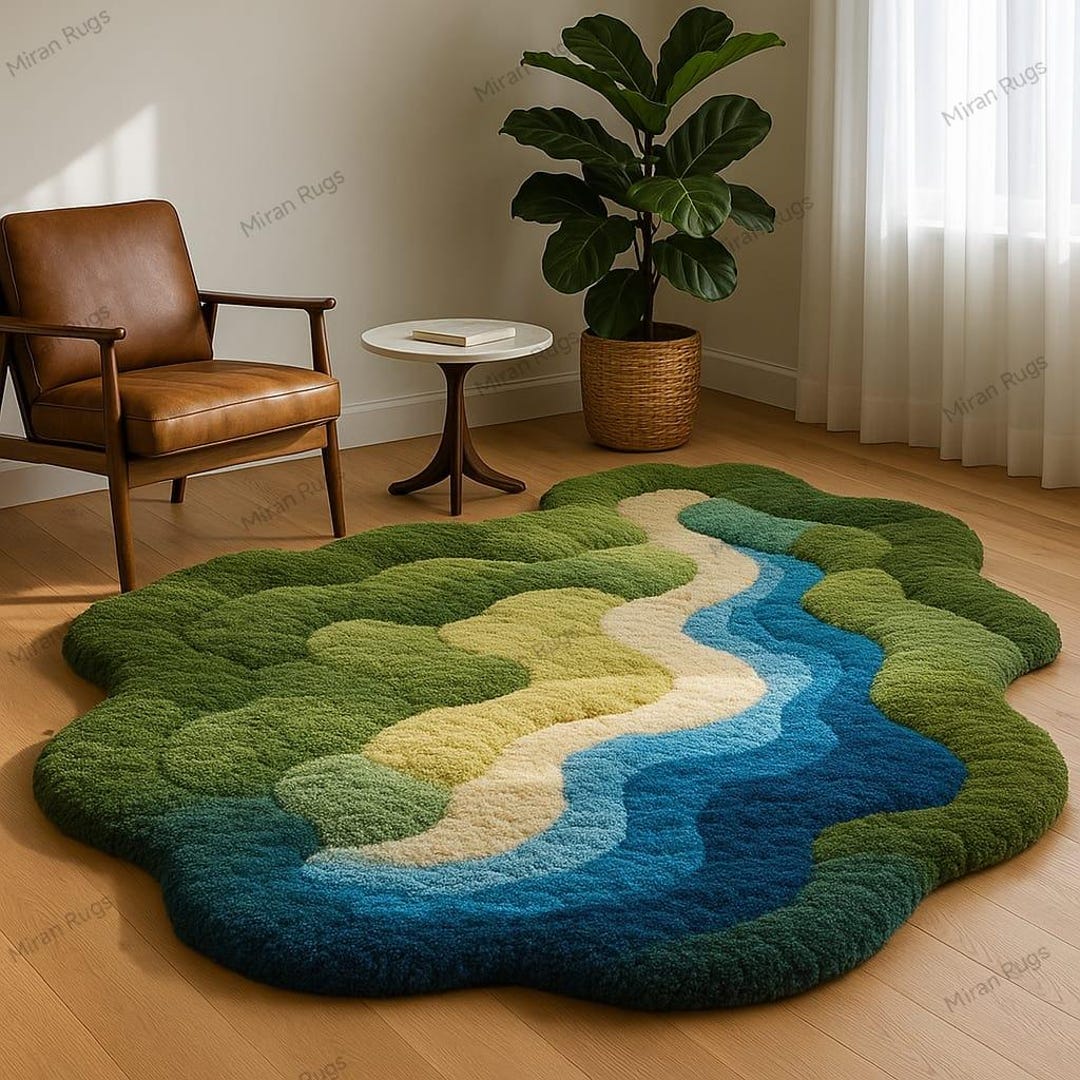 Hand Tufted Moss Green Wool River Flow Rug Living Room. 7x10 Feet - Etsy