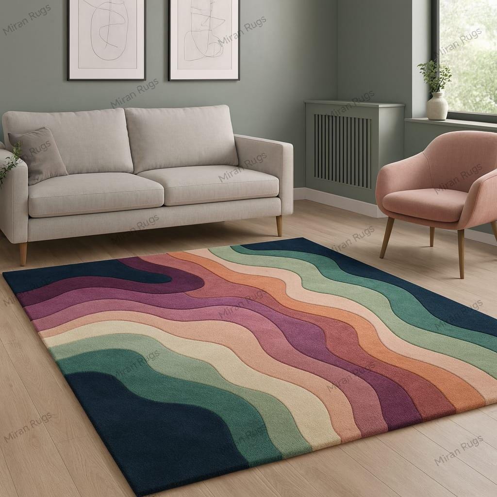 Hand-tufted Vibrant Modern Wave Pattern Area Rugs Featuring Multicolour ...