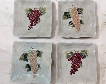 Vintage Square Dinner Plates Tabletops Gallery Set Of 4 Hand Painted 11 1/4"