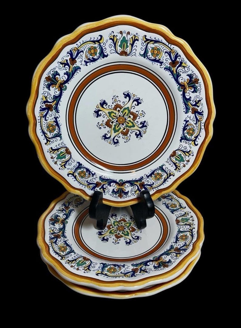 Sur La Table Raffaellesco Salad Plates Set of 3 – Hand Painted Italian Ceramic 8.5" image 1