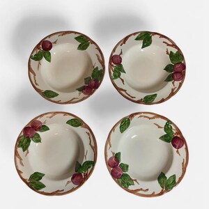 4 vintage franciskanska sopp-/pastaskålar med äppelmönster, 20 cm, ersättning med kant, Kina, tillverkad i USA