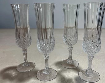 Cristal d'arques Crystal Champagne Flutes Glasses French Vintage Barware