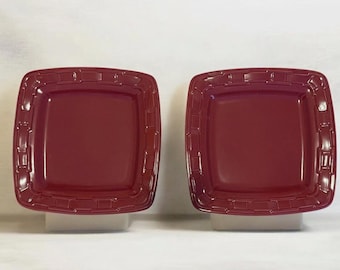 2 Longaberger Pottery Woven Traditions 11” Square Dinner Plate Paprika Color