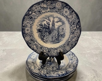 4 Rim Soup Bowls Staffordshire China Liberty Blue Staffordshire Made In England