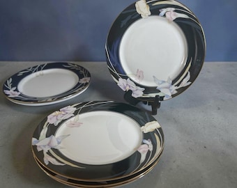 5 Pratos de Jantar Mikasa Charisma Pretos 10,5" Floral Porcelana Fina Japão L9050