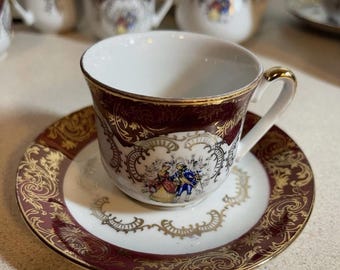 Zestaw do herbaty, filiżanki, spodki, kawa, porcelana bawarska, 23 elementy