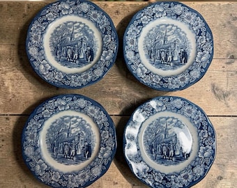 Liberty Blue Salatteller Washington Leving Christ Church 4er Set Vintage Brotteller