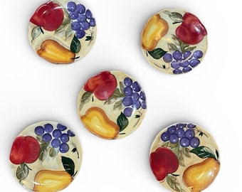 Home Trends Dessert Salad Plates 8 1/2” Vintage Stoneware Fruit Themed Set Of 5