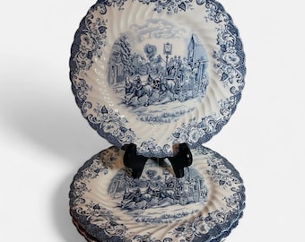 Set Of 4 Johnson Brothers Dinner Plates Coaching Scenes 9.78" English Ironstone