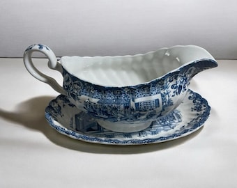 Vintage Rare Gravy Boat & Underplate Johnson Brothers Coaching England Ironstone