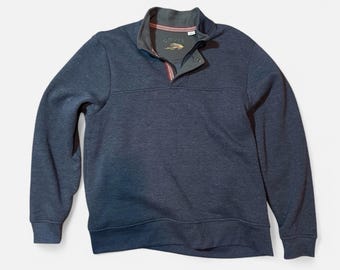Jersey de manga larga con cremallera de 1/4 y botones a presión para hombre Orvis, talla L, azul marino