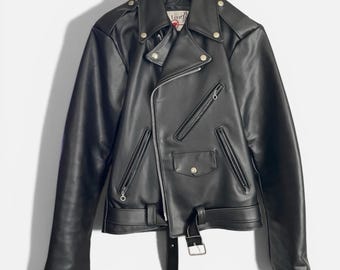 Vintage Sears Genuine Leather Jacket Black 38 Rare 50s Bikers Coat