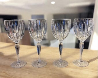 4 Cristal D’arques Durand Classic Vertical Cut Crystal Wine Water Goblets