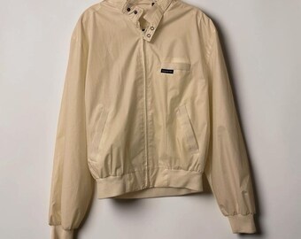 Vintage Members Only 80's Bomber Jacket Beige Iconic Racer Jacket Mens 42 Large