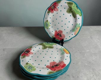 4 The Pioneer Woman Floral Dinner Plate Vintage Stoneware Plates Turquoise