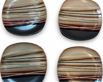 4 Better Homes and Gardens Bazaar Brown Stripes Salad Plates Home Trends 8 3/4"
