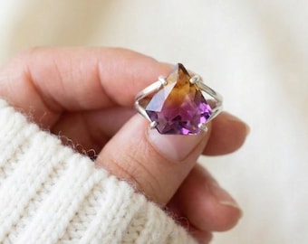 Pentagon Ametrine Ring 925 Sterling Silver Bi-Color Purple & Gold Gemstone Handmade Statement Ring