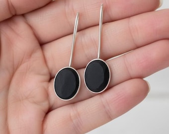 Vintage Black Onyx Oval Cabochon Dangle Sterling Silver 925  Silver 925 Dangle Hook Stunning Earrings Oval Cabochon Black Onyx Twist Wire main image 2