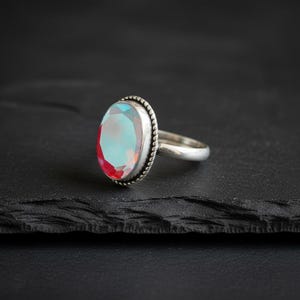 Luxury Mystic Topaz Ring - Solid Sterling Silver Bezel Setting with Twisted Rope Border - Genuine Oval Multi-Tone Crystal Ring - Hand Finished Fine Jewelry for Women - Exclusive Designer Style - Gift for Her - Mother's Day, Anniversary, Birthday - Unique and Powerful Statement Piece - Natural Stone Beauty with Iridescent Coating - Adjustable or Standard Size Available - Ready to Gift - Elevate Your Collection with This Rare and Captivating Gem