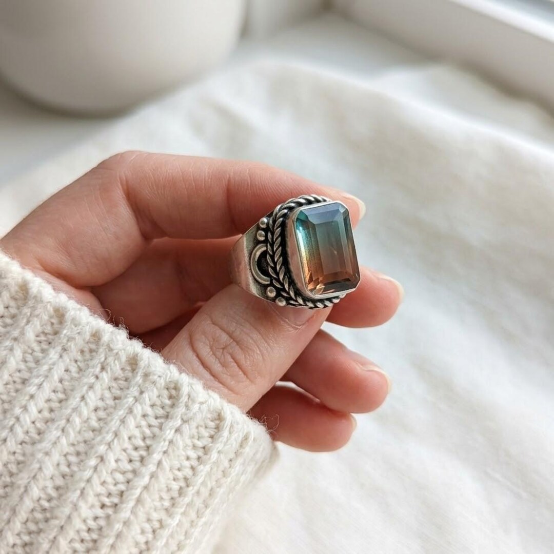 925 Sterling Silver Alexandrite Quartz Statement Ring, Bi-color ...