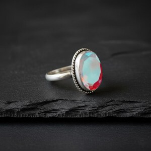 Luxury Mystic Topaz Ring - Solid Sterling Silver Bezel Setting with Twisted Rope Border - Genuine Oval Multi-Tone Crystal Ring - Hand Finished Fine Jewelry for Women - Exclusive Designer Style - Gift for Her - Mother's Day, Anniversary, Birthday - Unique and Powerful Statement Piece - Natural Stone Beauty with Iridescent Coating - Adjustable or Standard Size Available - Ready to Gift - Elevate Your Collection with This Rare and Captivating Gem