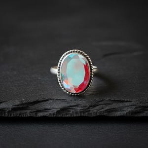 Luxury Mystic Topaz Ring - Solid Sterling Silver Bezel Setting with Twisted Rope Border - Genuine Oval Multi-Tone Crystal Ring - Hand Finished Fine Jewelry for Women - Exclusive Designer Style - Gift for Her - Mother's Day, Anniversary, Birthday - Unique and Powerful Statement Piece - Natural Stone Beauty with Iridescent Coating - Adjustable or Standard Size Available - Ready to Gift - Elevate Your Collection with This Rare and Captivating Gem