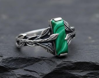 Sterling Silver Malachite Ring, Nature-Inspired Gemstone Statement Jewelry
