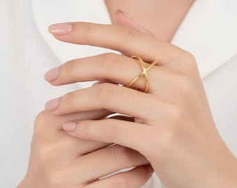 Vergulde X-ring - minimalistische kruisring - verstelbaar mode-sieraden