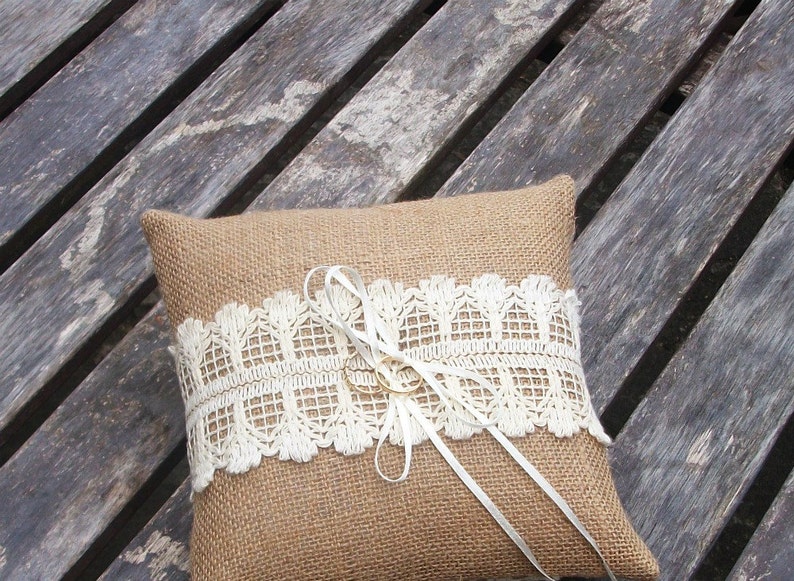 Rustic Ring Pillow Bearer Cushion in Burlap/Hessian in Etsy