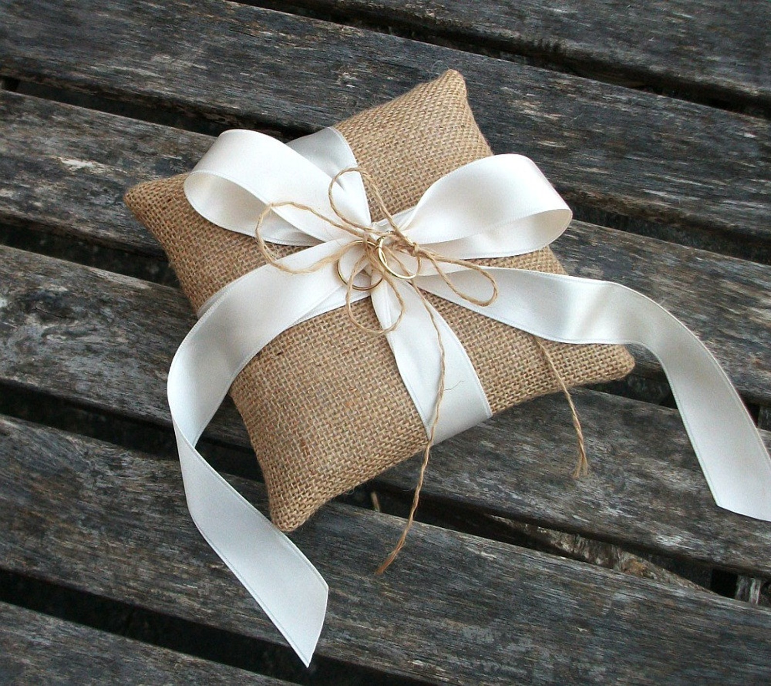 Burlap/Hessian Rustic wedding Ring Bearer Pillow/Cushion with Etsy