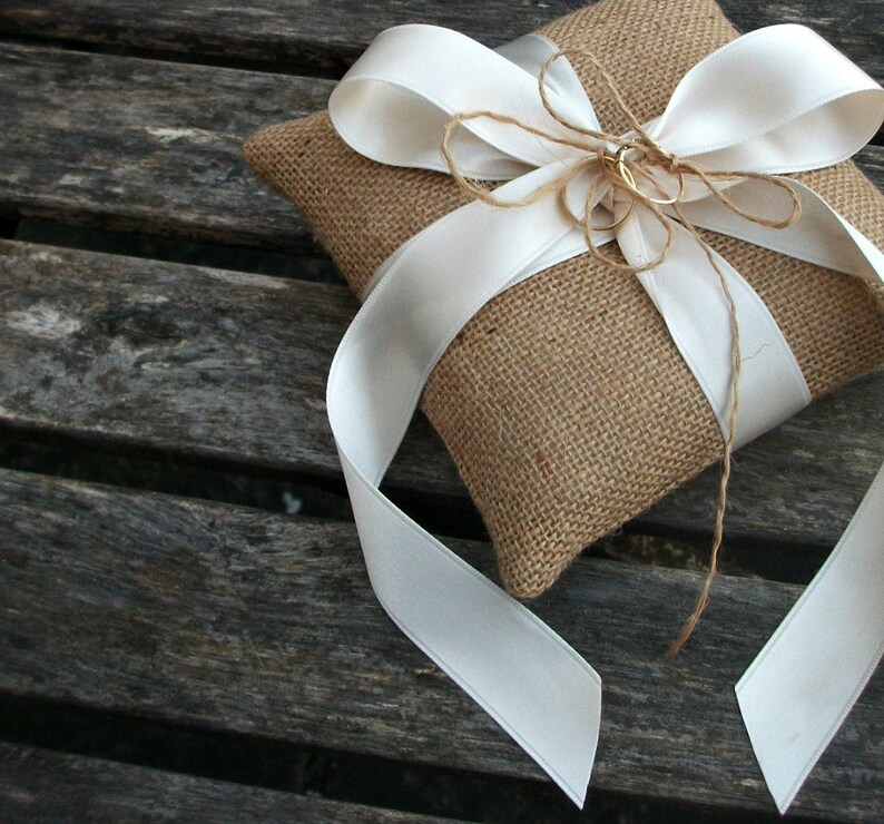 Burlap/Hessian Rustic wedding Ring Bearer Pillow/Cushion with Etsy