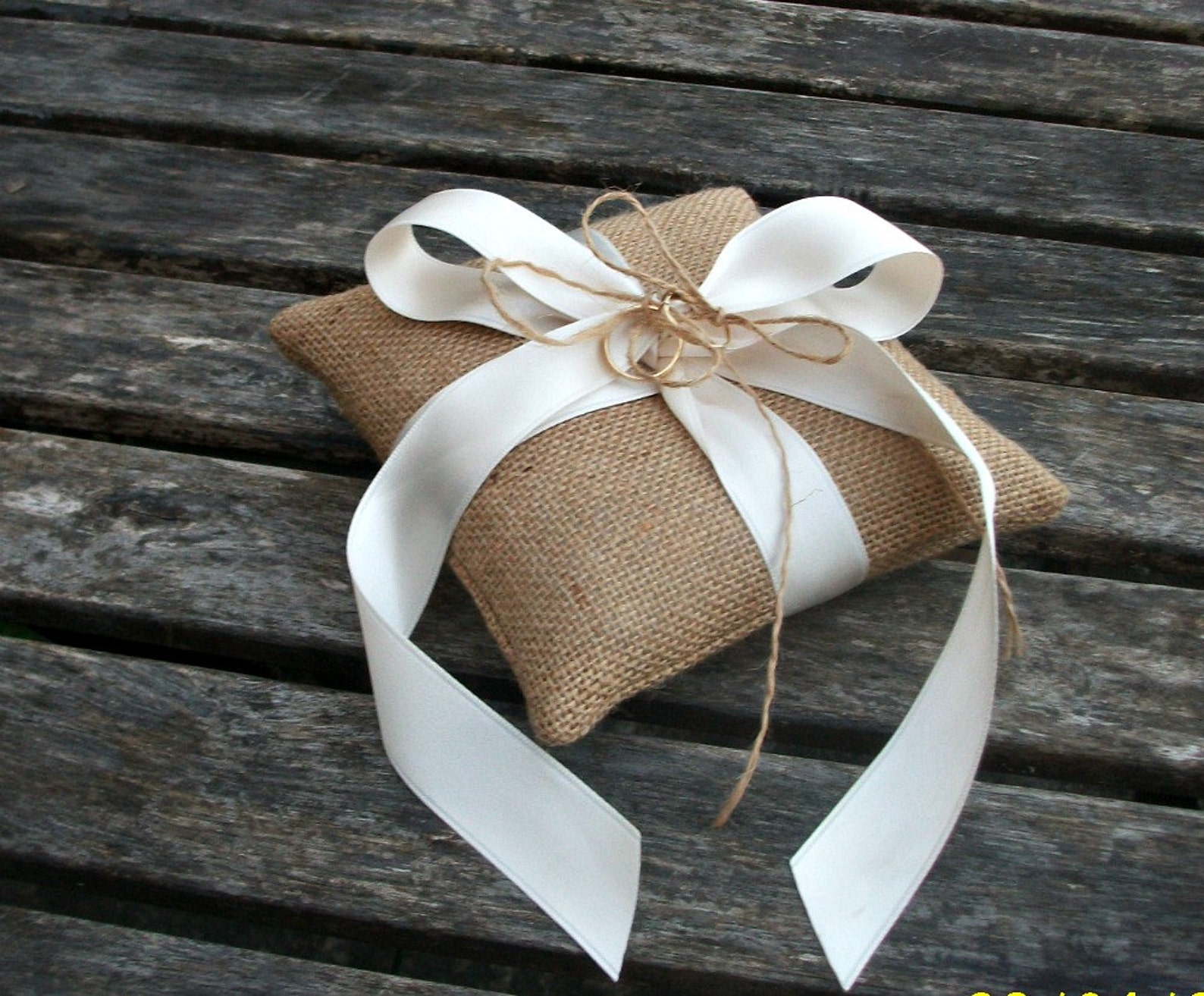 Burlap/Hessian Rustic wedding Ring Bearer Pillow/Cushion with Etsy
