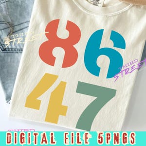 Retro 86 47 Numeri in stile vintage PNG: Design numerico a blocchi di colore effetto invecchiato png Clipart dell'anno dell'anniversario (Download digitale)