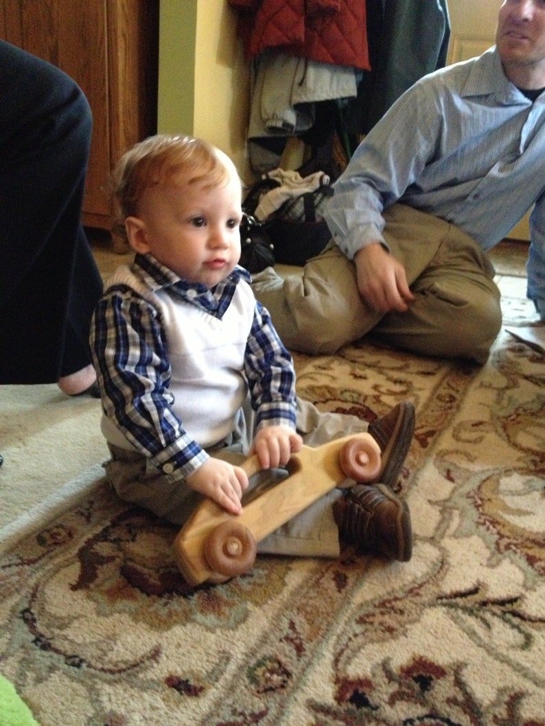 Roll 'Em Car by BANDY. Large 12 long body with handle, salvaged poplar body, maple wheels, oak axles, durable and fun image 2